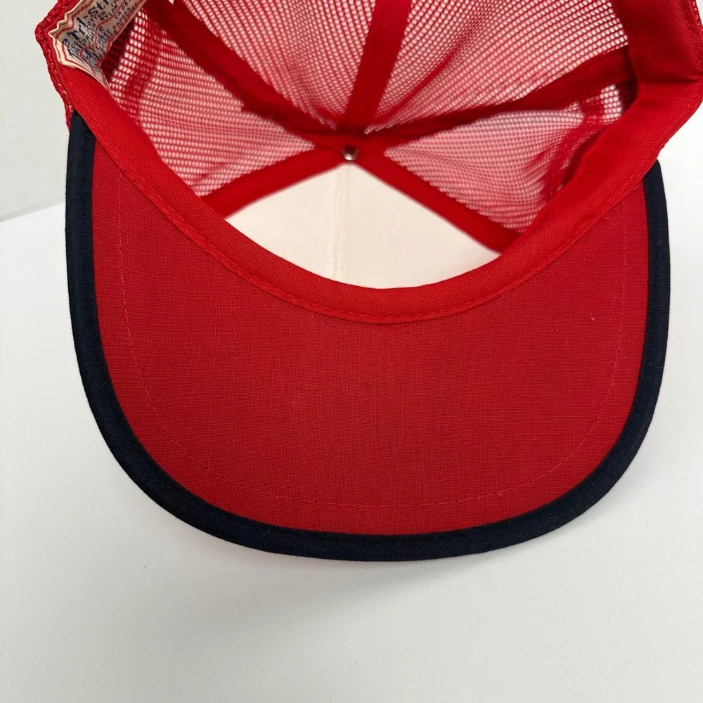 Vintage Chicago Blackhawks Tri Stripe Trucker Hat Ted Fletcher Red White NHL